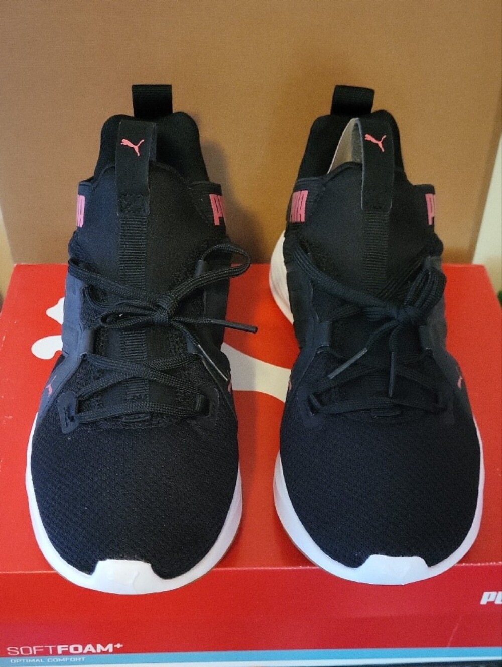 Puma Black Sneakers with Pink Logo Accents